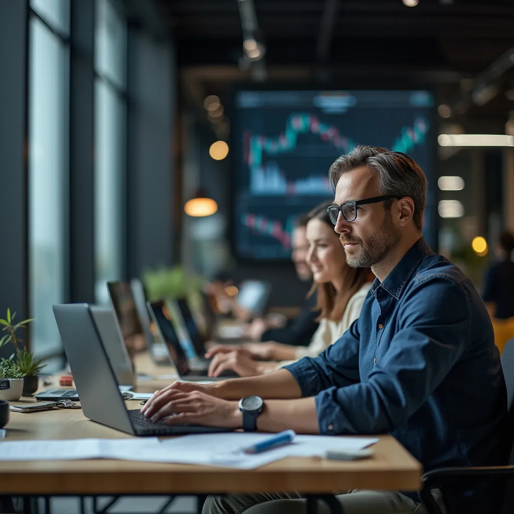 Team arbeitet an KI-Projekt im Finanzbüro