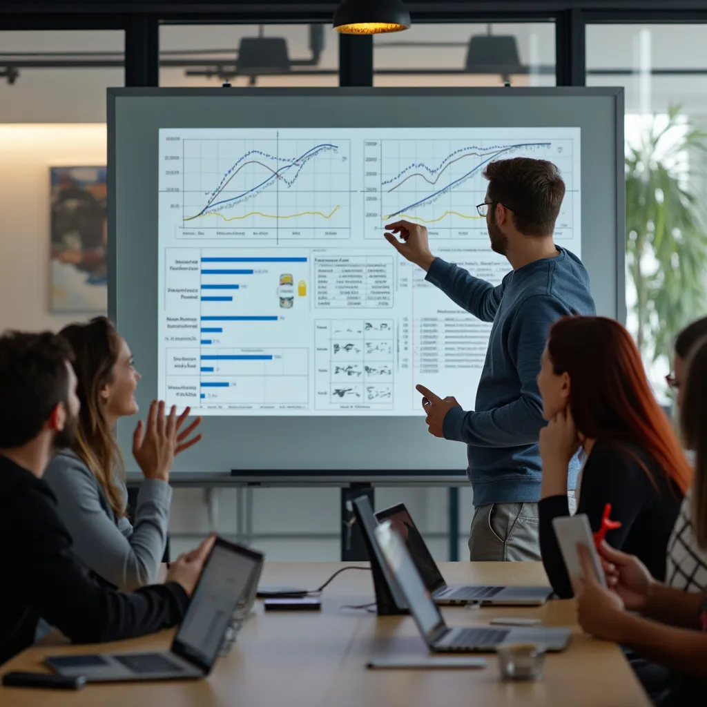 Teammeeting im modernen Büro mit Analyse von Finanzdaten